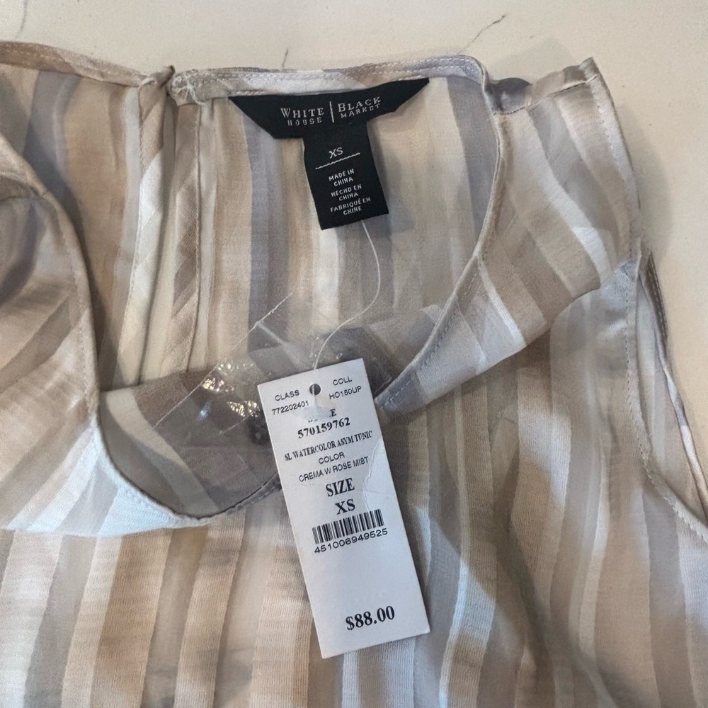 White House Black Market Watercolor Stripe Tunic XS Sleeveless Asym Hem - Picture 4 of 7